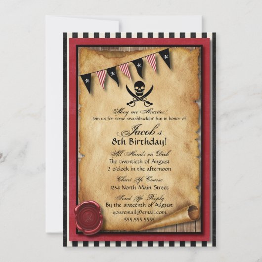 Arrgh! Pirate Birthday Party Invitation Kaart (Voorkant)