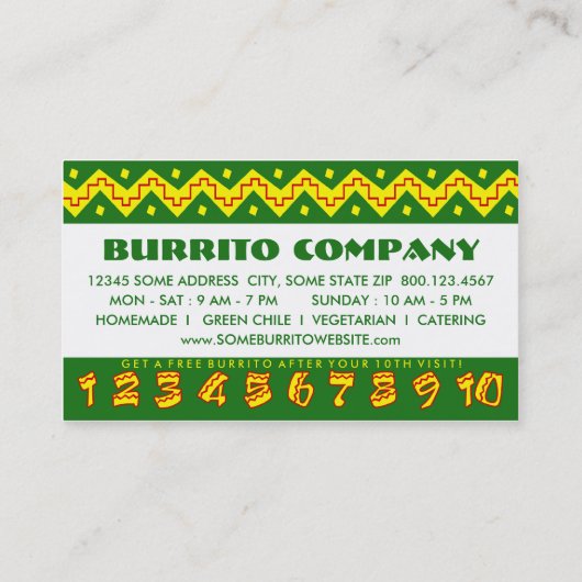 arriba buritto ( trouwe punch card ) klantenkaartje (Achterkant)