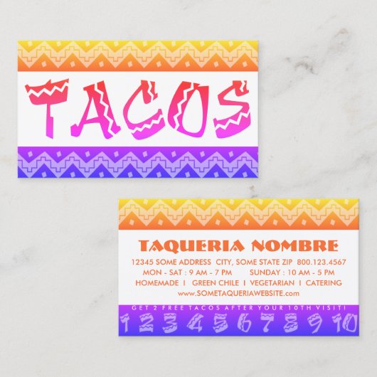 Arriba Taco's (Loyalty Punch Card) Klantenkaartje (Voorkant / Achterkant)