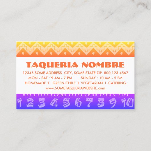 Arriba Taco's (Loyalty Punch Card) Klantenkaartje (Achterkant)