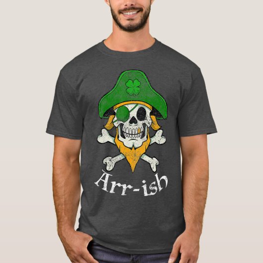 ARRish Funny Irish Pirate Clover Skull St T-shirt (Voorkant)