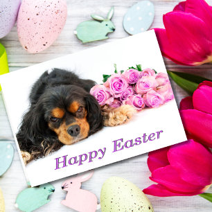 Arrogante Koning Charles Spaniel Easter Card Roses Feestdagen Kaart