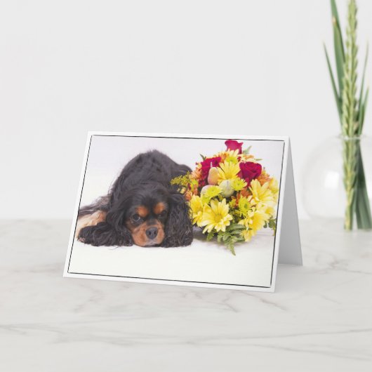 Arrogante Koning Charles Spaniel met de Bloemen Kaart (Voorkant)