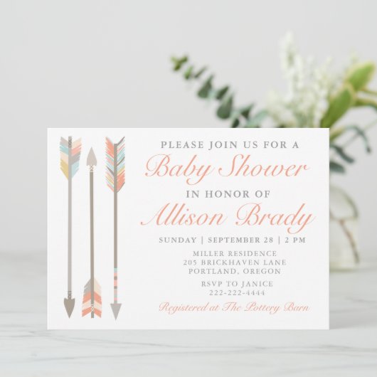 Arrow Baby shower Invitation Kaart (Staand voorkant)