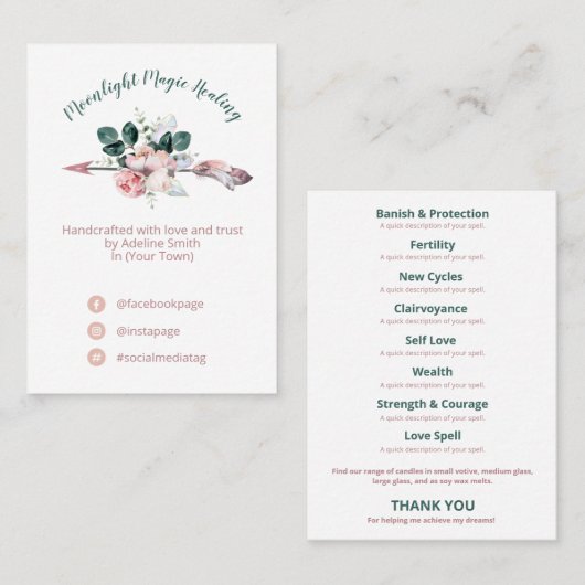 Arrow Boho Spell Jar Candle Kit Visitekaartje (Voorkant / Achterkant)