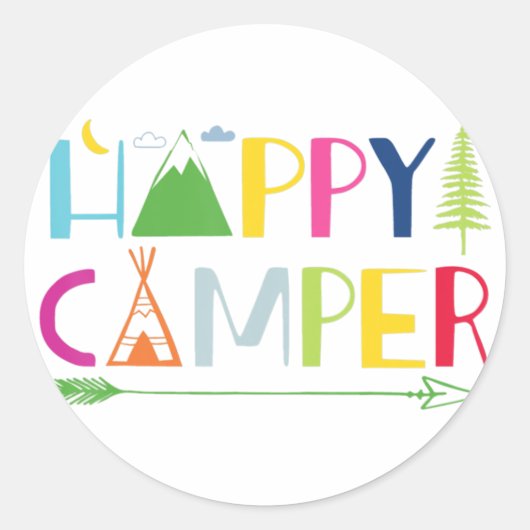 Arrow Camper Happy Summer Camp Camping Gift Mannen Ronde Sticker (Voorkant)