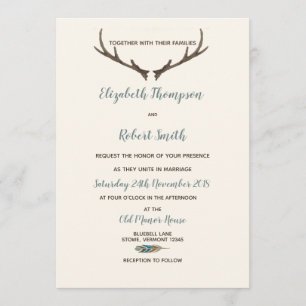 Arrow en Antler Rustic Chic Wedding Cream & Blue Kaart