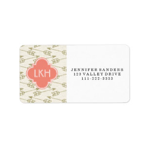 Arrow Gold Glitter Patroon   Koraalmonogram Etiket