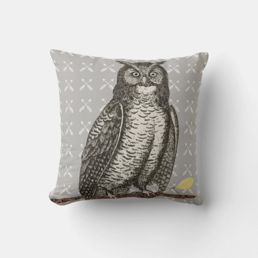 Arrow Pattern New Baby Boy Yellow Grey Owl Kussen (Voorkant)