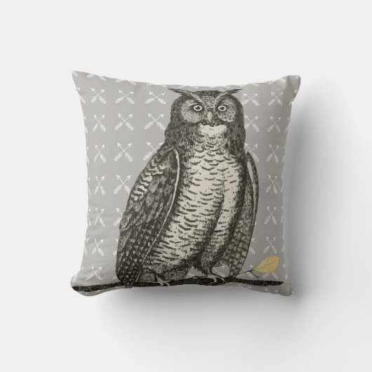 Arrow Pattern New Baby Boy Yellow Grey Owl Kussen (Voorkant)