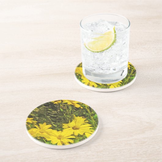 Arrowleaf Balsamroot Bloeit Abstract indrukken Zandsteen Onderzetter (Zijkant)