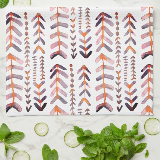 Arrowroot Geometrische Waterverf Patroon Roze Paar Theedoek (Gevouwen)