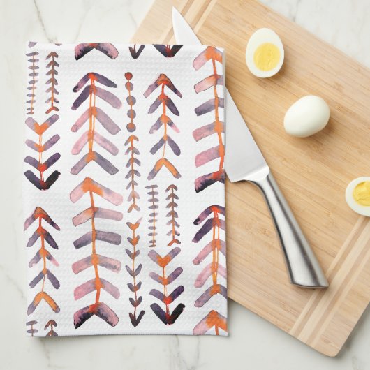 Arrowroot Geometrische Waterverf Patroon Roze Paar Theedoek (Quarter Fold)