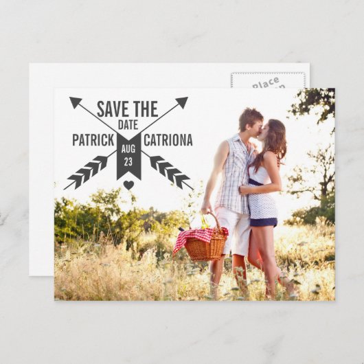 ARROWS EN HEART BEWAREN HET DATUM BRIEFKAART (Voorkant / Achterkant)