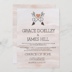 Arrows en Heart Rustic Waterverf Wedding Invite Kaart