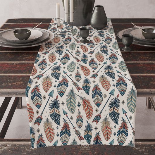 Arrows Feathers Tribal Table Runner Earth Tones Lange Tafelloper