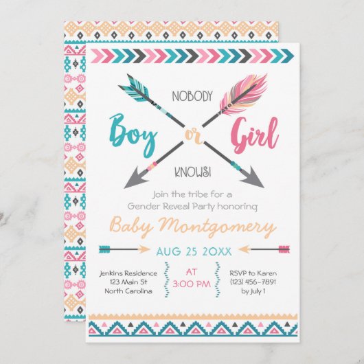 Arrows Gender openbaart partijuitnodiging beide Kaart (Voorkant / Achterkant)