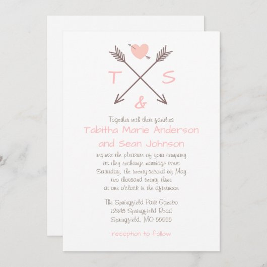 Arrows Pink Heart - Weddenschap Kaart (Voorkant / Achterkant)