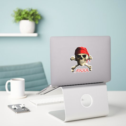 ARRR praat als een piraat Jolly Roger Sticker (Laptop op bureau)