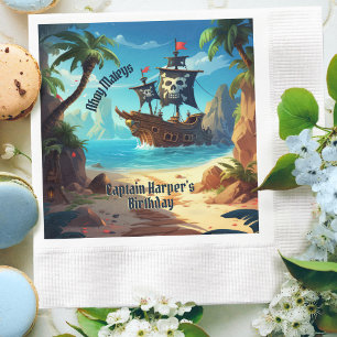 Arrr-some Pirate Island Schip Verjaardag Papier Se Servet
