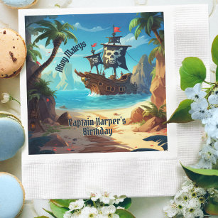 Arrr-some Pirate Island Schip Verjaardag Papier Se Servet