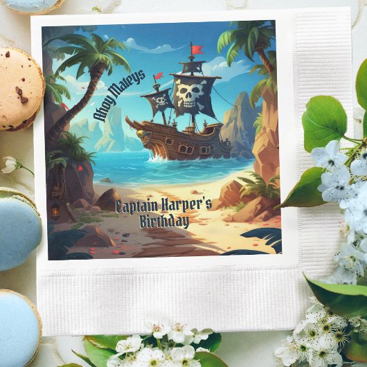 Arrr-some Pirate Island Schip Verjaardag Papier Se Servet
