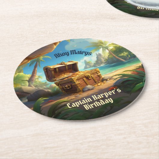Arrr-some Pirate Island schip verjaardag Ronde Kartonnen Onderzetter (Gebogen)
