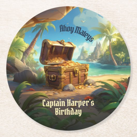 Arrr-some Pirate Island schip verjaardag Ronde Kartonnen Onderzetter (Voorkant)