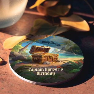 Arrr-some Pirate Island schip verjaardag Ronde Kartonnen Onderzetter