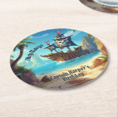 Arrr-some Pirate Island schip verjaardag Ronde Kartonnen Onderzetter (Gebogen)