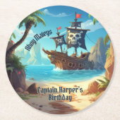 Arrr-some Pirate Island schip verjaardag Ronde Kartonnen Onderzetter (Voorkant)