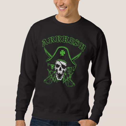 Arrrish St Patrick's Day Irish Pirate Skull Shamro Trui (Voorkant)