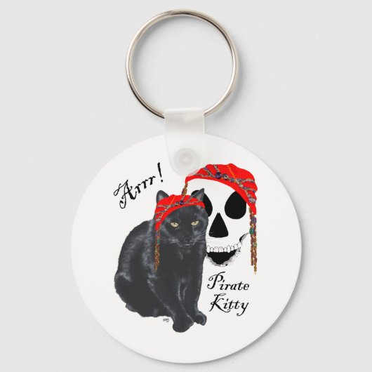 Arrrr! Zwarte Kat Piraat Kitty Sleutelhanger (Voorkant)