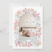 Arsenbladeren en bessen met stoffige blauwe kerstf feestdagenkaart (Voorkant)