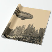 ART 1930'S BLIMP NEW YORK CITY SKYLINE JOUW TEKST CADEAUPAPIER (Uitgerold)