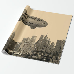 ART 1930'S BLIMP NEW YORK CITY SKYLINE JOUW TEKST CADEAUPAPIER