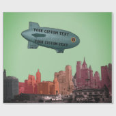 ART 1930'S BLIMP NEW YORK CITY SKYLINE JOUW TEKST CADEAUPAPIER (Vlak)