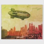 ART 1930'S BLIMP NEW YORK CITY SKYLINE JOUW TEKST CADEAUPAPIER (Vlak)