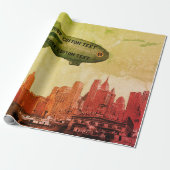 ART 1930'S BLIMP NEW YORK CITY SKYLINE JOUW TEKST CADEAUPAPIER (Uitgerold)