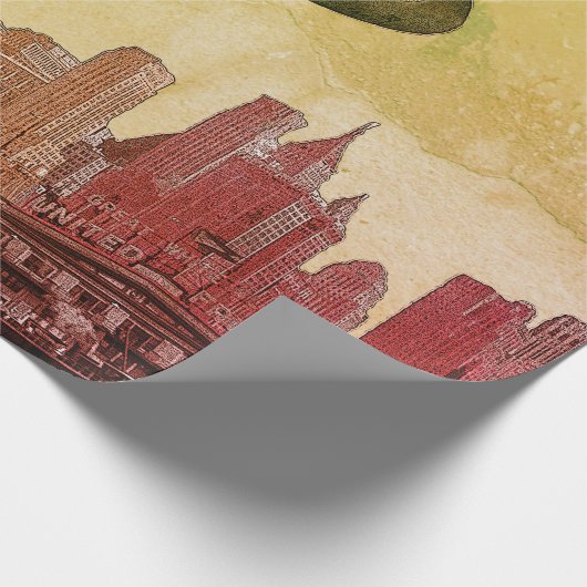 ART 1930'S BLIMP NEW YORK CITY SKYLINE JOUW TEKST CADEAUPAPIER (Hoek)