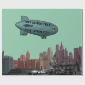 ART 1930'S BLIMP NEW YORK CITY SKYLINE JOUW TEKST CADEAUPAPIER (Vlak)