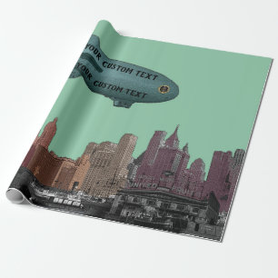 ART 1930'S BLIMP NEW YORK CITY SKYLINE JOUW TEKST CADEAUPAPIER
