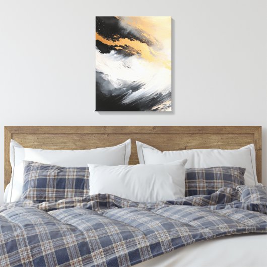 Art abstract zwart wit en goud canvas afdruk (Insitu (Slaapkamer))