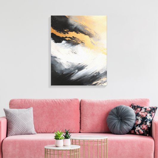 Art abstract zwart wit en goud canvas afdruk (Insitu (Woonkamer))