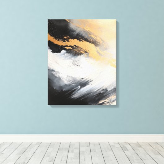 Art abstract zwart wit en goud canvas afdruk (Insitu (Houten vloer))