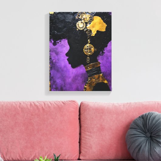 Art_Afrofuturistische Steampunk Vrouw in het Paars Canvas Afdruk (Insitu (Woonkamer))