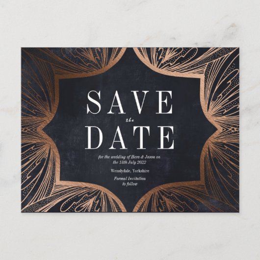 Art Art Nouveau faux Gold Wedding BESPAAR DE DATUM Briefkaart (Voorkant)