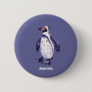 Art Badge Button: John Dyer Paars Penguin Ronde Button 5,7 Cm