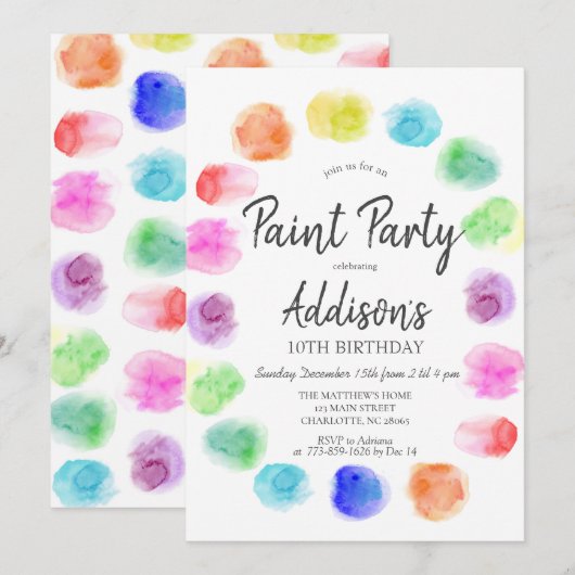 Art Birthday Invite, Paint Birthday Invitation, in Kaart (Voorkant / Achterkant)