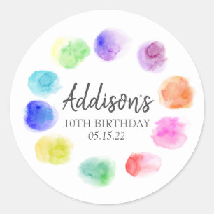 Art Birthday Invite, Paint Birthday Invitation, in Ronde Sticker